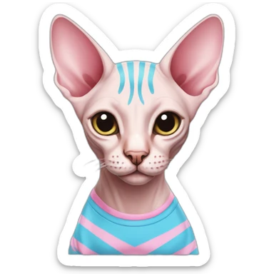 sphynx cat in striped blue and pink tshirt sticker