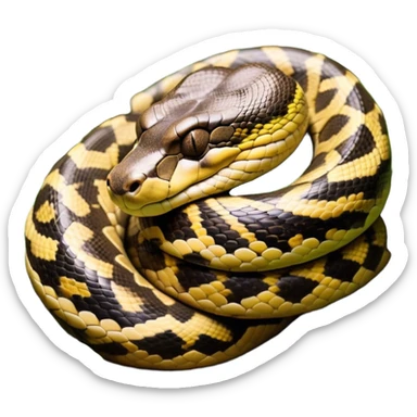 Meme-Worthy cute Sleeping Anaconda Portrait Emoji, Body coiled in a relaxed, peaceful slumber with a contented expression and softly closed eyes, showcasing intricately patterned scales and a serene demeanor, Simplified yet hilariously adorable features, highly detailed, glowing with a soft, drowsy jungle light, high shine, relaxed and utterly lovable, stylized with an air of playful laziness, bright and heartwarming, soft glowing outline, capturing the essence of a sleeping serpent that feels destined to become the next viral sensation of adorable rest! sticker