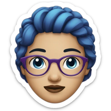 girl with split purple and black hair and blue eyes with round glasses sticker