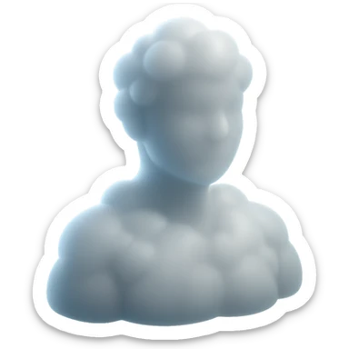 person made of white voluminous clouds, shoulder up, front view, matte glass style sticker