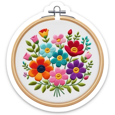 Embroidery hoop with flowers sticker
