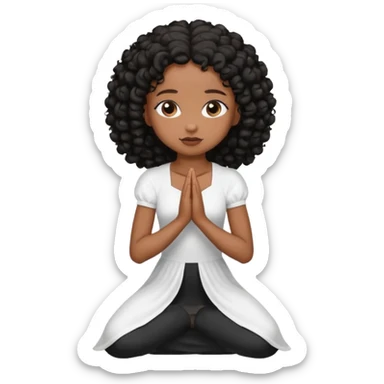 Black girl praying on knees black curls sticker