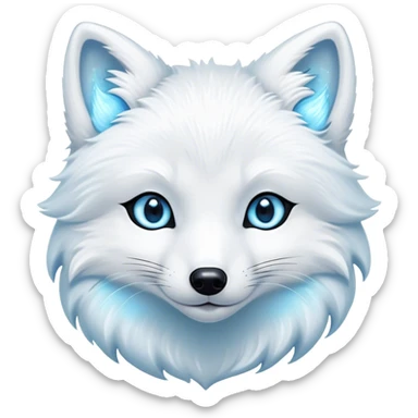 Cinematic Cute Arctic Fox Portrait Emoji, Head tilted playfully and inquisitively, featuring a silky, pure white Fur with delicate hints of icy blue on the ears and muzzle, round, sparkling eyes filled with curious charm, Simplified yet irresistibly adorable features, highly detailed, glowing with a warm, friendly glow, high shine, affectionate and spirited, stylized with a touch of frosty whimsy, bright and endearing, soft glowing outline, capturing the essence of a mischievous yet loving arctic fox, so playful it feels like it could frolic out of the screen and into your arms! sticker