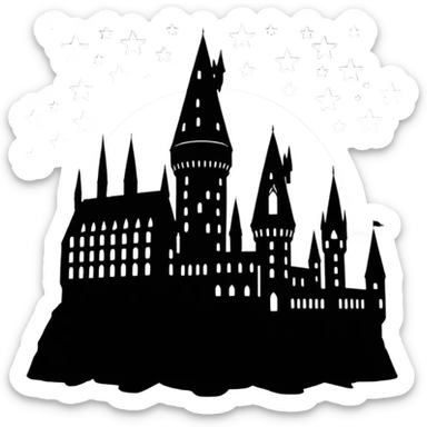 Harry Potter series, Hogwarts castle silhouette with stars, outlined only sticker