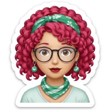girl with curly  peppermint hair and bandana and glassess and earring sticker