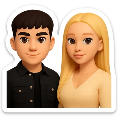 Slightly increase the volume of the upper body of the girl, separate the girl and the boy from each other, make the skin color the same for both. Maintain the cartoon style. Keep the background transparent. sticker