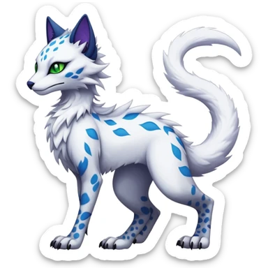 Kawaii dark edgy fantasy feline-vernid-sergal-fursona animal creature with a tufted tail full body with intricate markings  sticker
