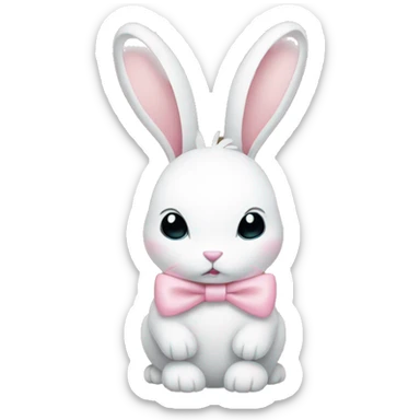 white rabbit with a baby pink bow  sticker