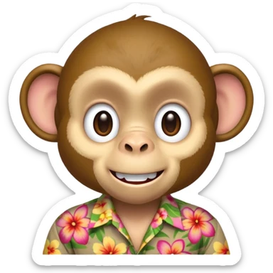 Monkey – cheeky grin, wearing floral aloha shirt. sticker