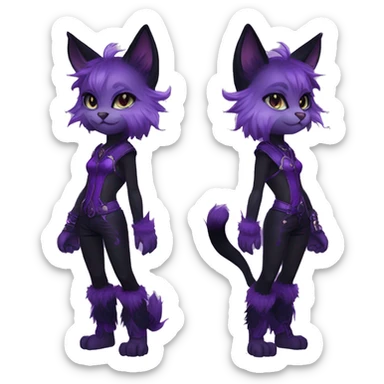 Anthro-Edgy-Cool-Black-Purple-Cat-Contrast-Colors-Fantasy-Fur-Sona-Chibi-Shiny-Fakémon-Hybrid full body sticker