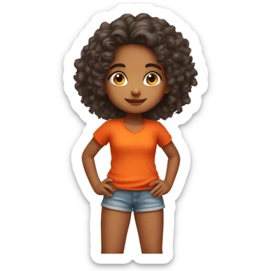Cute little indian girl with curly hair wearing orange tops and red shorts  sticker