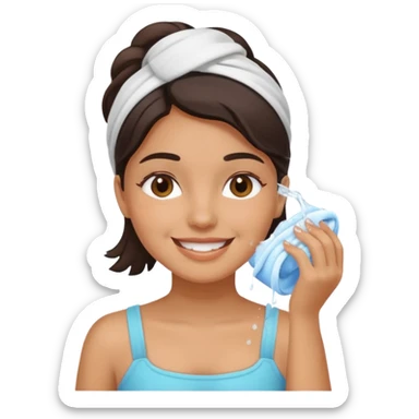 latin girl smiling while washing her face skincare sticker