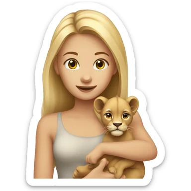 Blonde girl with baby lion sticker