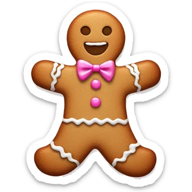 A gingerbread cookie with a pink bow sticker