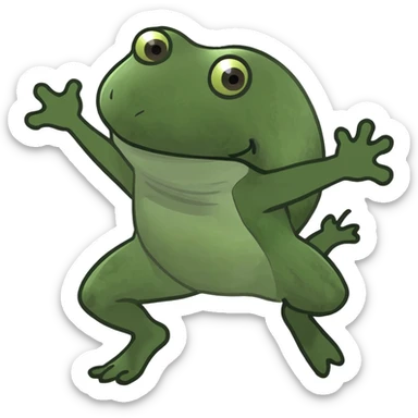 green bufo frog running energetic pose inspired by the phrase 'Io che corro' sticker