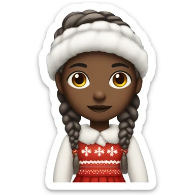 Dark skin girl wearing cute Christmas outfit like a skirt and something cute with braids and makeup sticker
