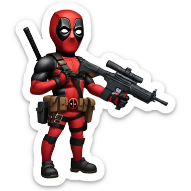 Cute deadpool character full body with pistols sticker