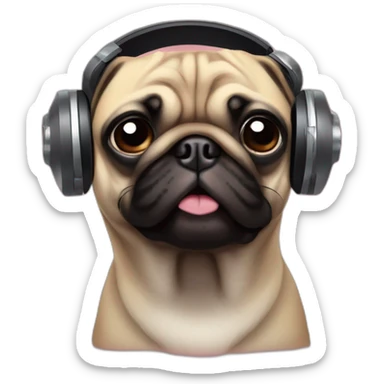 Dog pug djing on turntables with aerphones sticker
