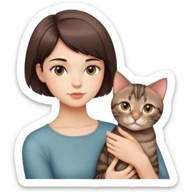 A handsome girl with short hair is holding a Devon cat sticker