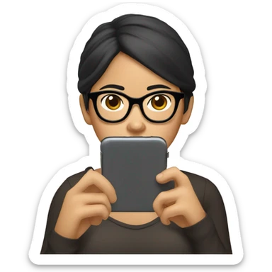 Filipina woman with black framed glasses texting angrily.  sticker