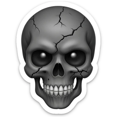 iOS style emoji, dark fantasy skull, cracks, black smoke from eyes, soft light, stylized sticker