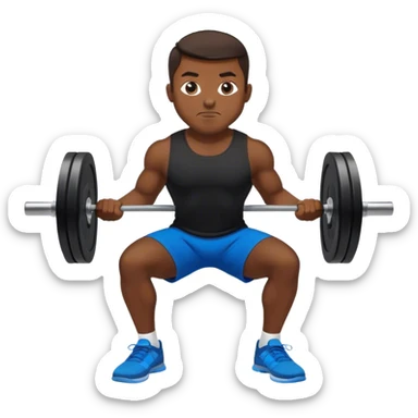 tanned man black shorts black t shirt blue shoes barbell squats sticker