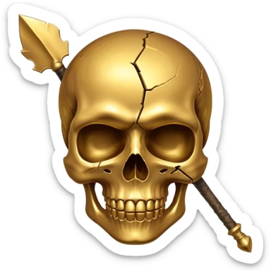 golden skull broke in half by a spear sticker