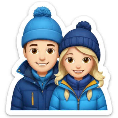 full-length cozy couple in winter jackets sticker