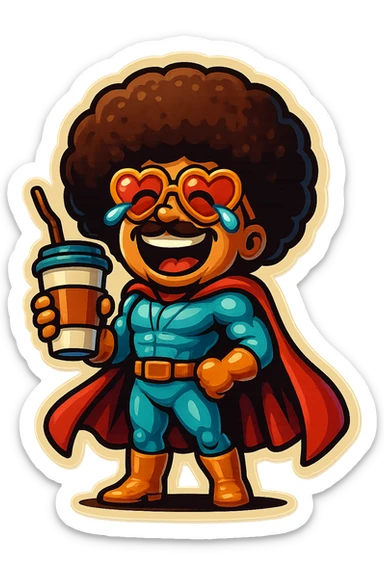 coffee superhero, laughing with tears in eyes sticker