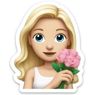 White girl holding pink flower bouquet sticker