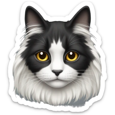 long haired cat half black half white with black bottom jaw sticker