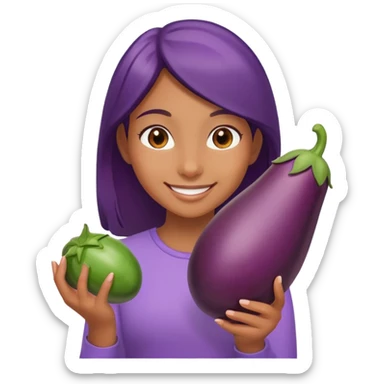 Smiling Girl holding eggplant sticker