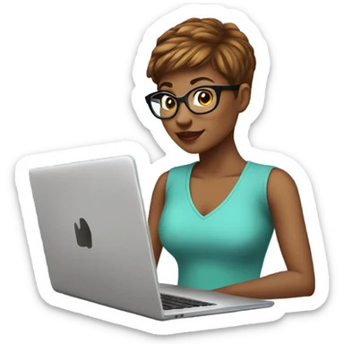 Graphic Designer woman pixie cut with laptop  sticker