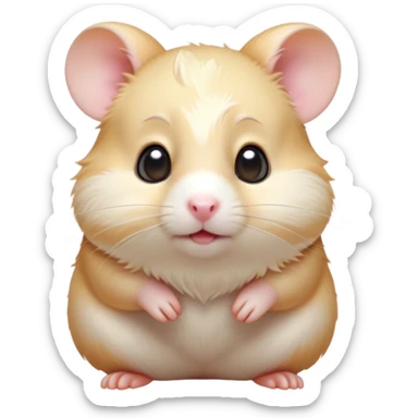 Cinematic Cute Cream Hamster Portrait Emoji, Head tilted playfully and inquisitively, featuring a silky, pristine cream fur with a gentle sheen, round, sparkling dark eyes filled with curiosity, Simplified yet irresistibly adorable features, highly detailed, glowing with a warm, friendly glow, high shine, affectionate and lively, stylized with a touch of whimsy, bright and endearing, soft glowing outline, capturing the essence of a mischievous yet loving hamster, so playful it feels like it could dash out of the screen and into your arms! sticker