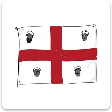 hand-drawn sketch of the flag of Sardinia with a red cross and four Moors' heads sticker
