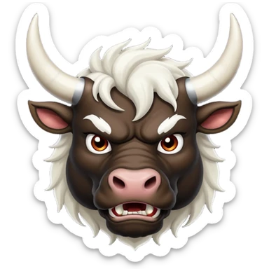 black angry powerful with white horns bull emoji sticker