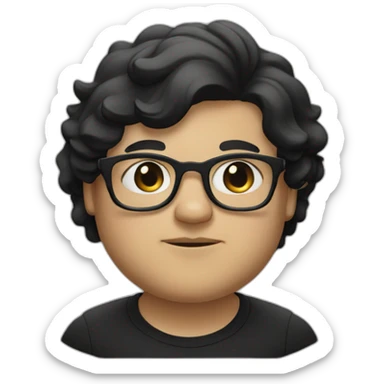 fat boy with black glasses and long black hair  sticker