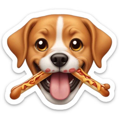 Dog with hotdog as mouth sticker