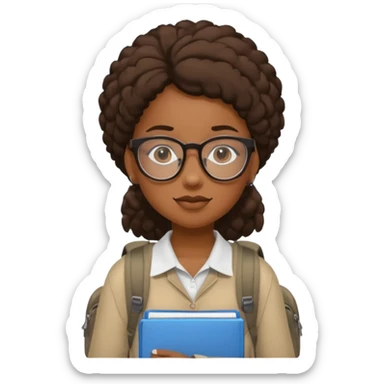 student black girl wearing glasses with backpack sticker