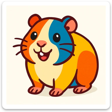 happy and cute guinea pig, colorful and friendly illustration style, white background sticker