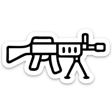 machine gun, black outline icon, minimal, no fill sticker