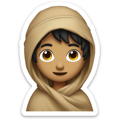 Boy with black hair side part tan hot wrapped around a cozy blanket sticker