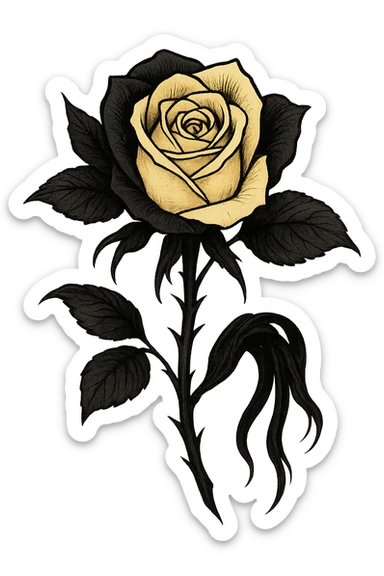 emo black rose with pastel yellow petals sticker