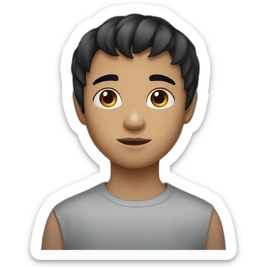 boy with short black hair and black eyes and has a little long bangs around eleven years old sticker