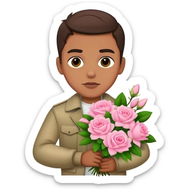The bad boy is holding a bouquet of pink jasmine roses sticker