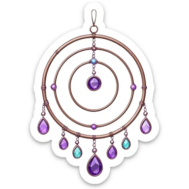 Hanging colorful pastel suncatcher, threads with shiny sparkly amethyst gemstones,  sticker