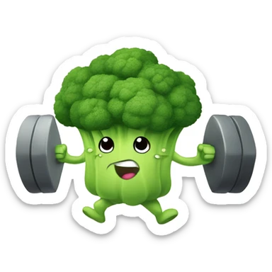 kawaii cute strong broccoli exercising in the gym sticker