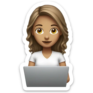 White and brown hair girl working with lap top sticker