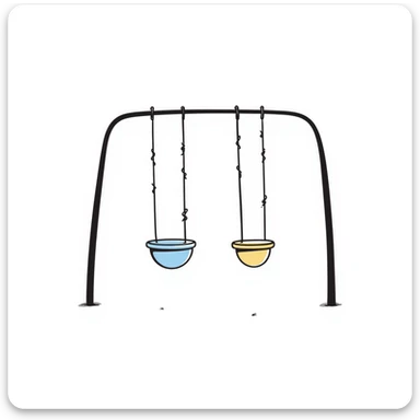 Children's playground swing set with seats in pastel colors (dd9fb0, ffc6d3, a3bfc9, c4bee2, f1b091), hand-drawn doodle style sticker