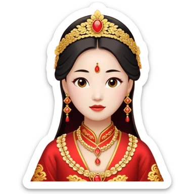 Chinese bride getup, heavy jewelary, traditional. sticker